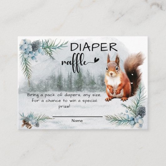 冬動物赤ちゃんシャワーおむつラッフル エンクロージャーカード (正面)