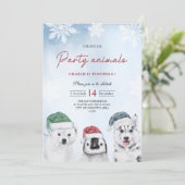 冬北極パーティー動物子供の誕生日 招待状 (スタンド正面)