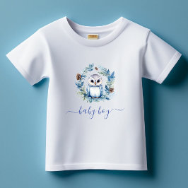 冬型フクロウ水彩少年ベビーTシャツ ベビーTシャツ
