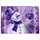 冬場面の紫色の雪だるま ラージペーパーバッグ (裏面)