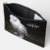 冬威厳のある雪フクロウモノグラム名前をカスタムする アクセサリーポーチ (見開き)