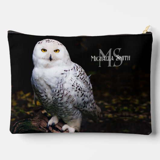 冬威厳のある雪フクロウモノグラム名前をカスタムする アクセサリーポーチ (裏面)