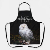 冬威厳のある雪フクロウモノグラム名前をカスタムする エプロン (正面)