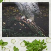 冬威厳のある雪フクロウモノグラム名前をカスタムする キッチンタオル (折り畳み)