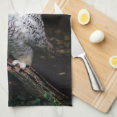 冬威厳のある雪フクロウモノグラム名前をカスタムする キッチンタオル (四つ折り)