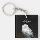 冬威厳のある雪フクロウモノグラム名前をカスタムする キーホルダー (正面)
