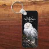 冬威厳のある雪フクロウモノグラム名前をカスタムする キーホルダー (正面)