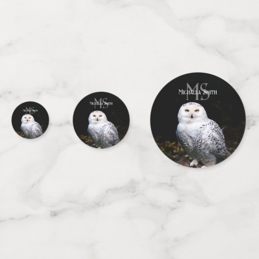 冬威厳のある雪フクロウモノグラム名前をカスタムする コンフェッティ (裏面)