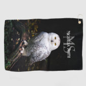 冬威厳のある雪フクロウモノグラム名前をカスタムする ゴルフタオル (横)