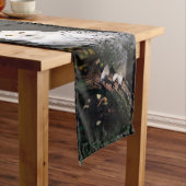 冬威厳のある雪フクロウモノグラム名前をカスタムする ショートテーブルランナー (インサイチュ)