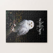 冬威厳のある雪フクロウモノグラム名前をカスタムする ジグソーパズル (横)