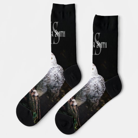 冬威厳のある雪フクロウモノグラム名前をカスタムする ソックス (左)