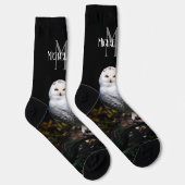 冬威厳のある雪フクロウモノグラム名前をカスタムする ソックス (右)