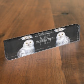 冬威厳のある雪フクロウモノグラム名前をカスタムする デスクネームプレート (側面)