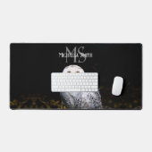 冬威厳のある雪フクロウモノグラム名前をカスタムする デスクマット (キーボード&マウス)
