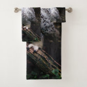 冬威厳のある雪フクロウモノグラム名前をカスタムする バスタオルセット (インサイチュ)