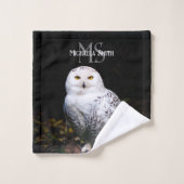 冬威厳のある雪フクロウモノグラム名前をカスタムする バスタオルセット (ウォッシュタオル)