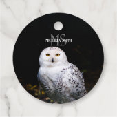 冬威厳のある雪フクロウモノグラム名前をカスタムする フェイバータグ (裏面)