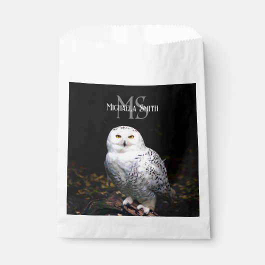 冬威厳のある雪フクロウモノグラム名前をカスタムする フェイバーバッグ (正面)