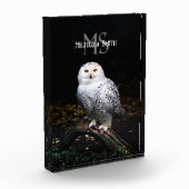 冬威厳のある雪フクロウモノグラム名前をカスタムする フォトブロック (左)
