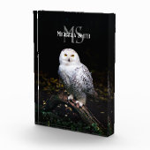 冬威厳のある雪フクロウモノグラム名前をカスタムする フォトブロック (右)