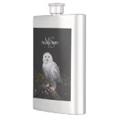 冬威厳のある雪フクロウモノグラム名前をカスタムする フラスク (左)