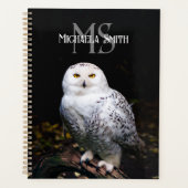 冬威厳のある雪フクロウモノグラム名前をカスタムする プランナー手帳 (正面)