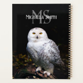 冬威厳のある雪フクロウモノグラム名前をカスタムする プランナー手帳 (裏面)