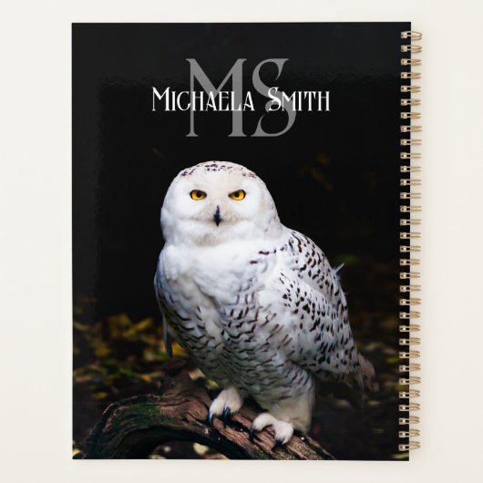 冬威厳のある雪フクロウモノグラム名前をカスタムする プランナー手帳 (裏面)