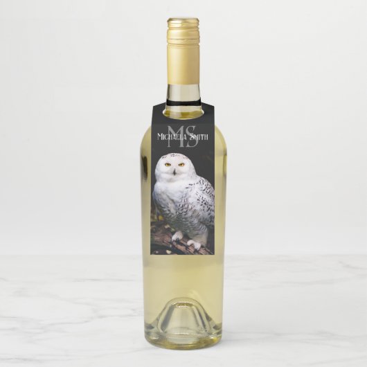 冬威厳のある雪フクロウモノグラム名前をカスタムする ボトルネックタグ (ボトル)