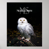 冬威厳のある雪フクロウモノグラム名前をカスタムする ポスター (正面)