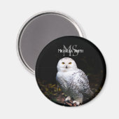 冬威厳のある雪フクロウモノグラム名前をカスタムする マグネット (正面/裏面)