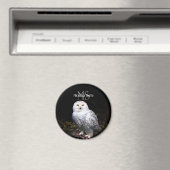 冬威厳のある雪フクロウモノグラム名前をカスタムする マグネット (インサイチュ (食洗機))