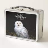 冬威厳のある雪フクロウモノグラム名前をカスタムする メタルランチボックス (正面)