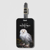 冬威厳のある雪フクロウモノグラム名前をカスタムする ラゲッジタグ (正面縦)