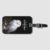 冬威厳のある雪フクロウモノグラム名前をカスタムする ラゲッジタグ (正面横)