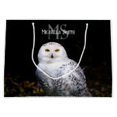冬威厳のある雪フクロウモノグラム名前をカスタムする ラージペーパーバッグ (正面)