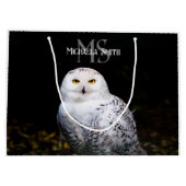冬威厳のある雪フクロウモノグラム名前をカスタムする ラージペーパーバッグ (裏面)
