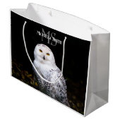 冬威厳のある雪フクロウモノグラム名前をカスタムする ラージペーパーバッグ (裏面アングル)