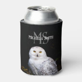 冬威厳のある雪フクロウモノグラム名前をカスタムする 缶クーラー (缶正面)