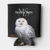 冬威厳のある雪フクロウモノグラム名前をカスタムする 缶クーラー (正面)