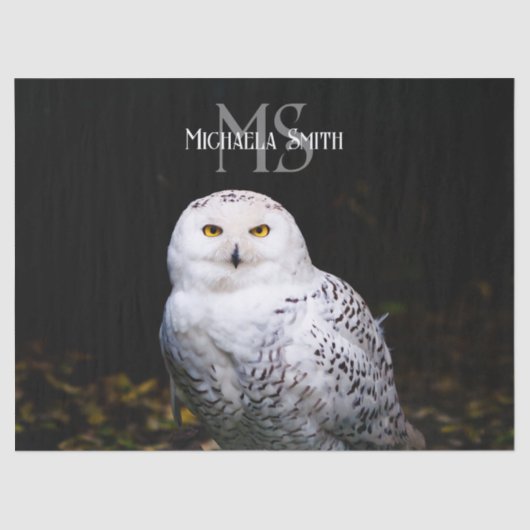 冬威厳のある雪フクロウモノグラム名前をカスタムする 薄葉紙 (正面)