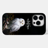 冬威厳のある雪フクロウモノグラム名前をカスタムする Case-Mate iPhoneケース (裏面 (横))