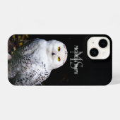 冬威厳のある雪フクロウモノグラム名前をカスタムする iPhoneケース (裏面横)