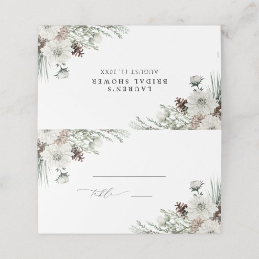 冬季エバーグリーンエレガントブライダルシャワー座席表 プレイスカード (外部開封)