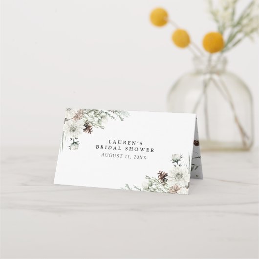 冬季エバーグリーンエレガントブライダルシャワー座席表 プレイスカード (裏面)