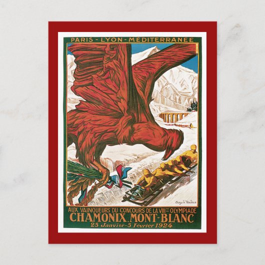 冬季オリンピック・ヴィンテージ旅行ポスター ポストカード (正面)