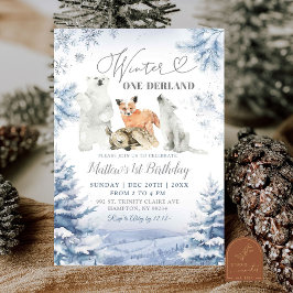 冬季オーネダーランド北極動物第1誕生日 招待状