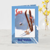 冬季スポーツ-ヴィンテージのスキーおよび棒 カード (黄色い花)