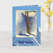 冬季スポーツ-ヴィンテージのスキー場面 カード (黄色い花)